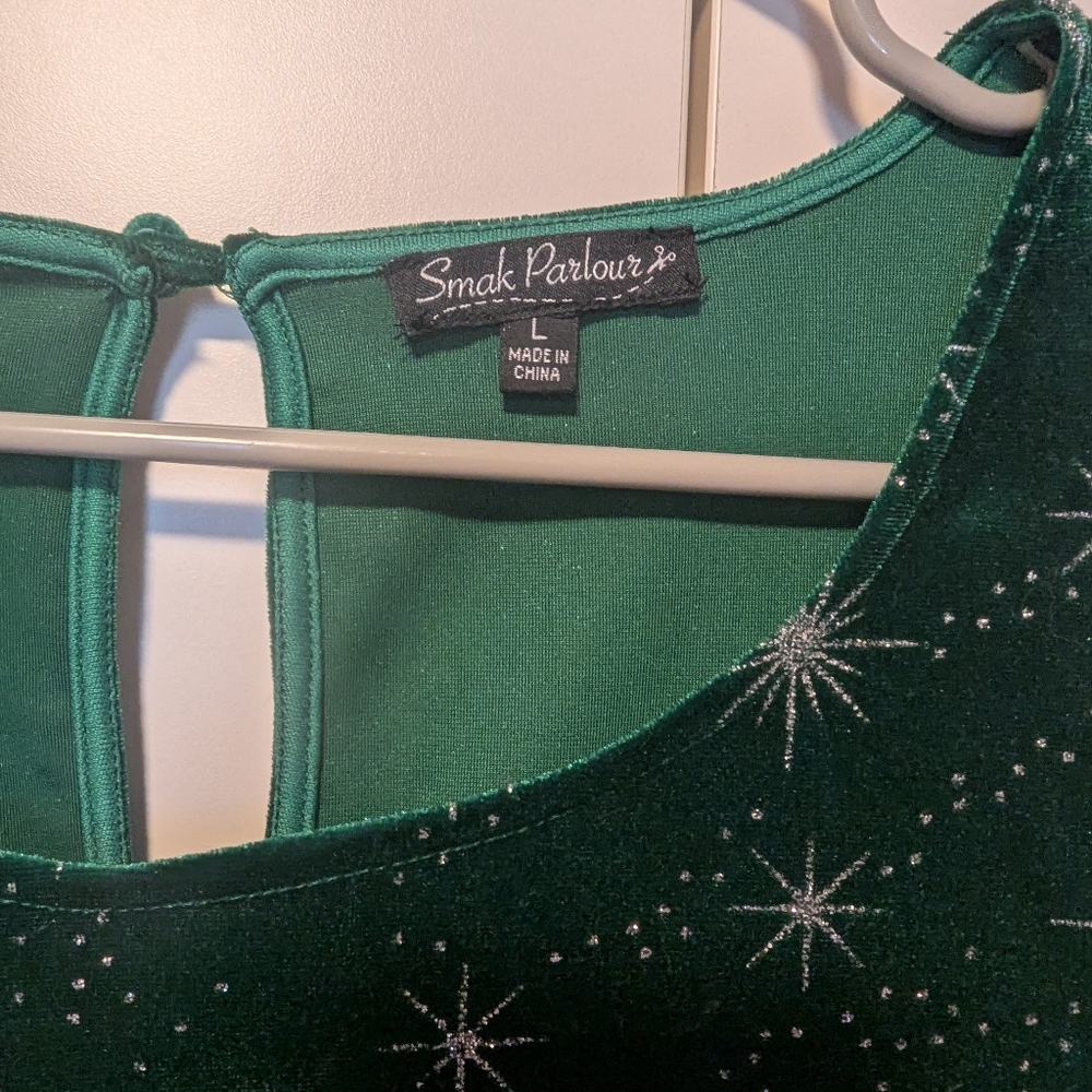 Smak Parlour Emerald Velvet & Silver Starburst Shift Dress - Picture 3 of 5